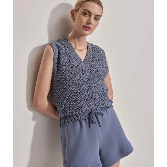 New Varley Adie Knit Vest Sweater Chunky Medium With Tags Stone Blue - Picture 1 of 11